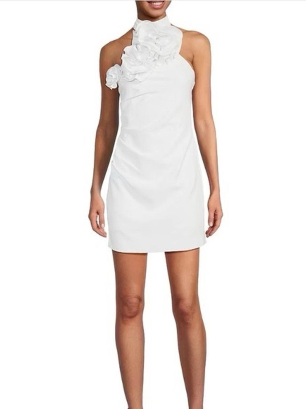 Gianni Bini White Halter Mini Dress with Floral Detail